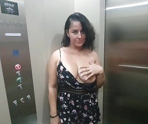 Fucking in the malls public elevator we got caught