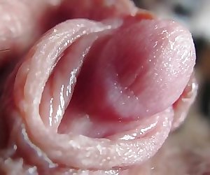Extreme close up on my pulsating clit head and pussy juice